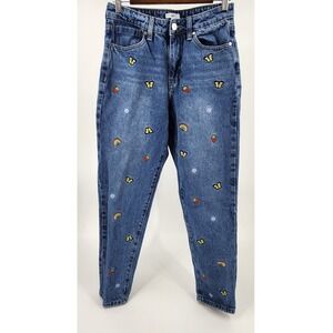 BP Mom Jean Embroidered Butterfly Strawberry Rainbow Denim Pants Women's Size 28